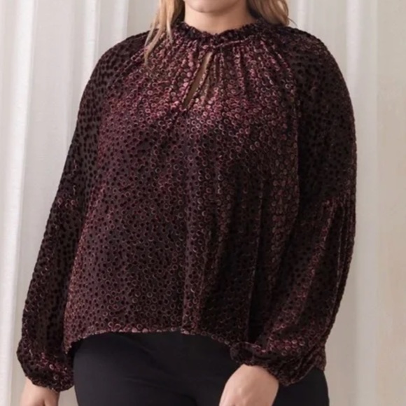 Addition Elle Balloon-Sleeve Burnout Velvet Top - Winetasting - Size 2X - Picture 8 of 10